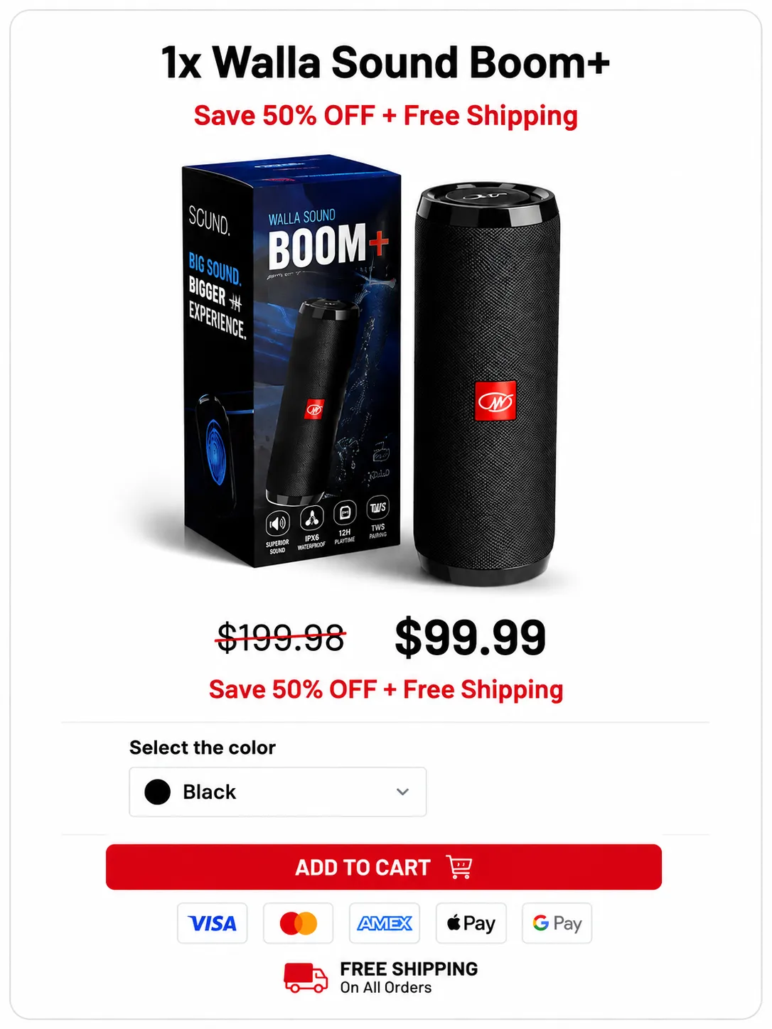 1x Walla Sound Boom+ bundle price and checkout offer