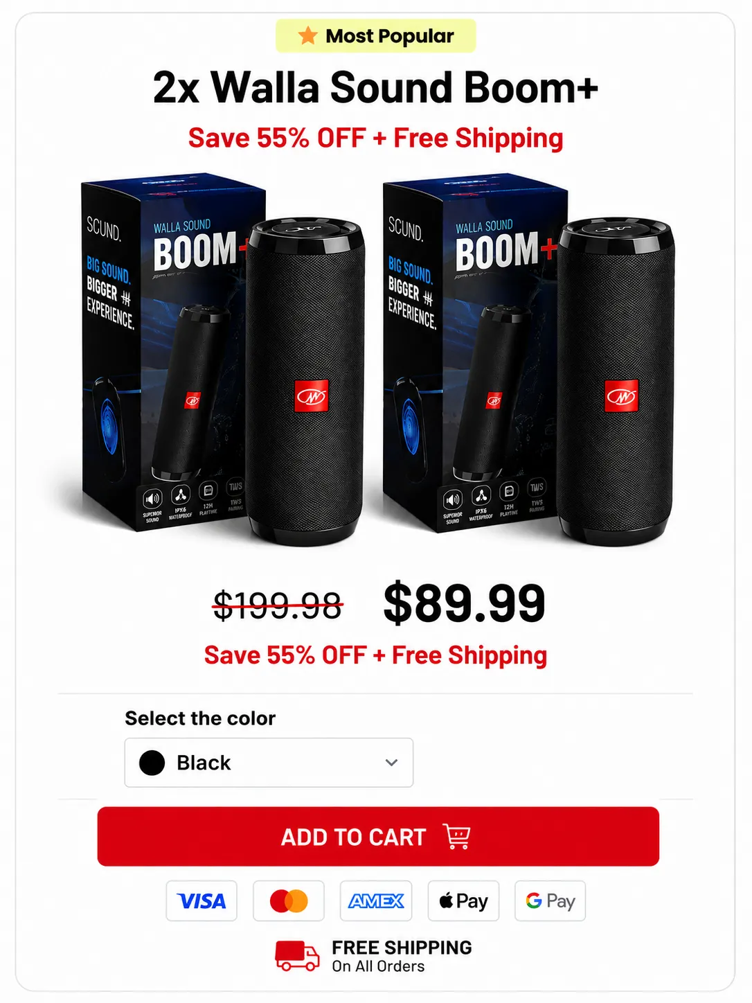 2x Walla Sound Boom+ bundle price and checkout offer